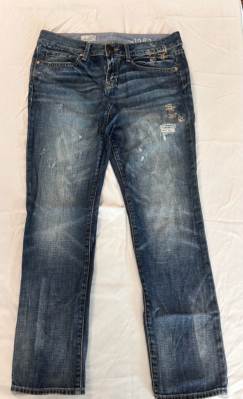 Gap 1969 Real Straight Jeans 28/6 Embroidered Distressed Y2K 100% Cotton
